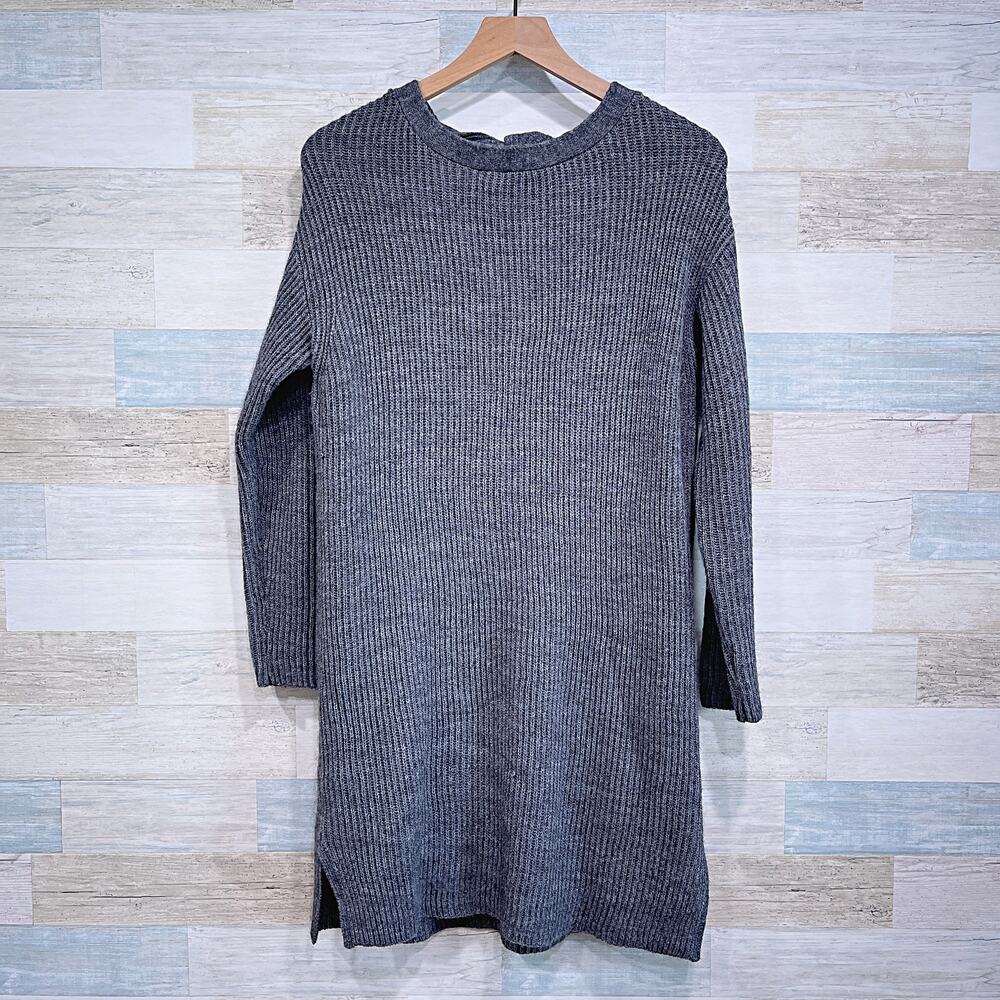 J CREW Open Back Flannel Ribbed Sweater Dress Gray Wool Alpaca Womens Small